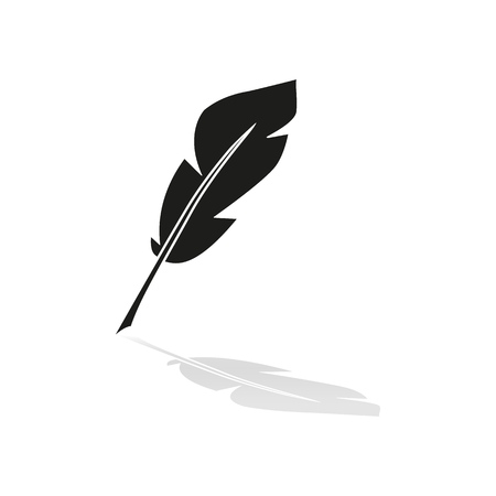 Pen feather icon with reflection on white backgroundのイラスト素材