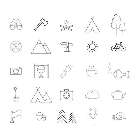 Set of Camping activities a line iconsのイラスト素材
