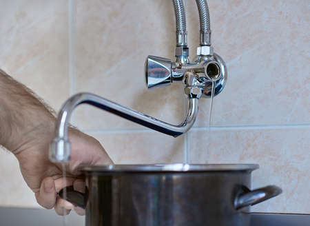 Kitchen chrome faucet is broken, horizontal viewの写真素材