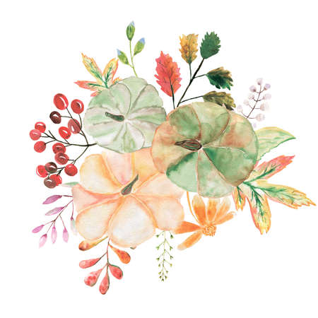 Watercolor pumpkins composition. Autumn illustration.の写真素材