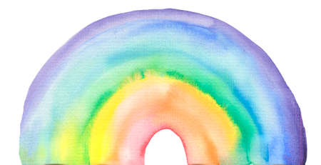 Watercolor rainbow on a white background. Bright illustration. Texture for design.の写真素材