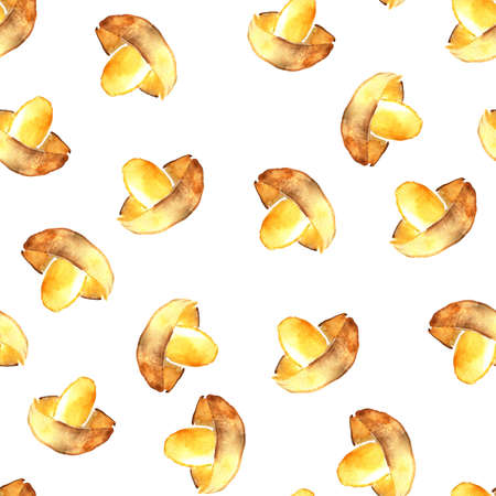 The autumn pattern. Mushrooms. Design for printing. The decor of the Wallpaper, the bedding. Watercolor drawing.の写真素材