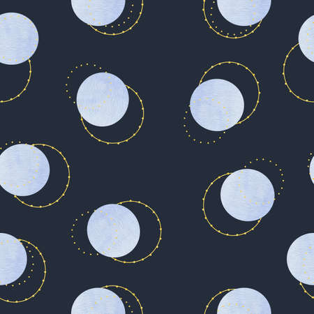 Watercolor seamless pattern with circles on a dark background. Texture for wrapping paper, fabric.