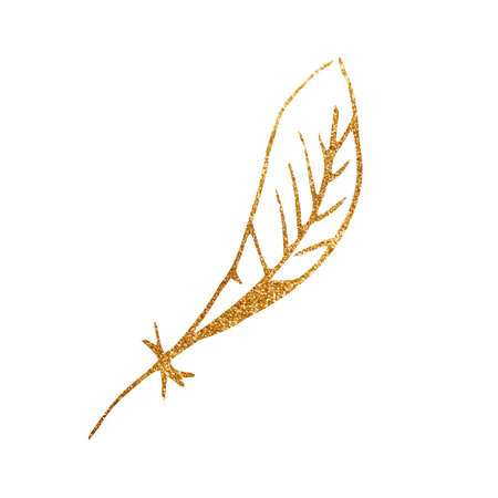 Watercolor Gold feather. Texture for fabric. Design for postcards.の写真素材