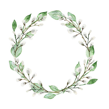 Watercolor Easter wreath. Illustration on an isolated white background.の写真素材