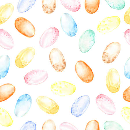Watercolor seamless pattern with Easter eggs. Children's print illustration. Pattern for fabric and paper. Festive texture for wrapping gifts.の写真素材