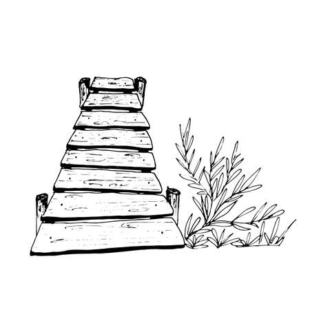 Wooden bridge, isolated on a white background, vector. Print for greeting cards and greetings.のイラスト素材