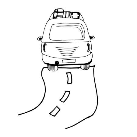 The car is driving on the road. Journey. Isolated on a white background, vector.のイラスト素材