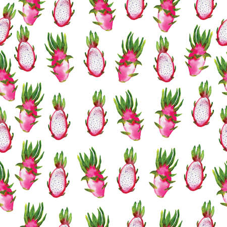 Watercolor seamless durian pattern on a white background. Hand drawn fresh food design elements. Bright interior and graphic design.の写真素材