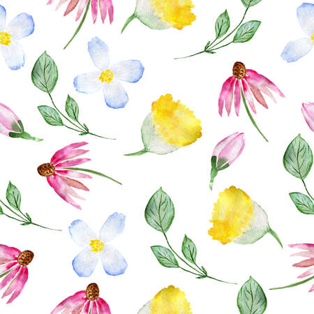 Seamless floral pattern. Watercolor background with flowers. Colorful flowers. Illustration for fabric and wrapping paper.の写真素材