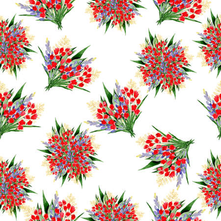 Seamless floral pattern. Watercolor background with flowers. Colorful flowers. Illustration for fabric and wrapping paper.の写真素材
