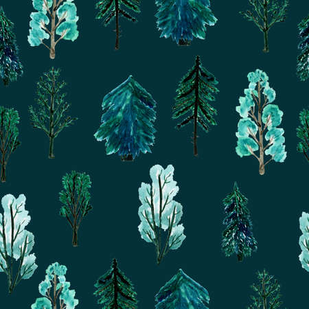 Watercolor pattern trees. Seamless forest. Design element for collection. Elements for the design.の写真素材