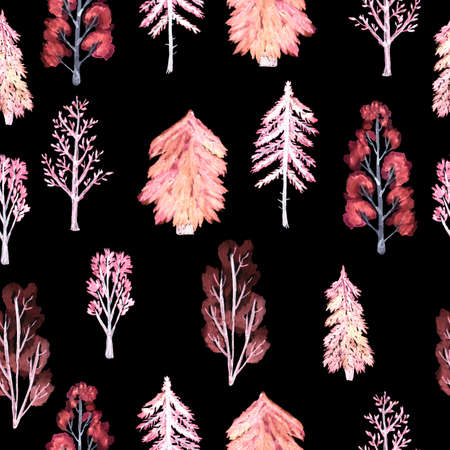 Watercolor pattern trees. Seamless forest. Design element for collection. Elements for the design.の写真素材