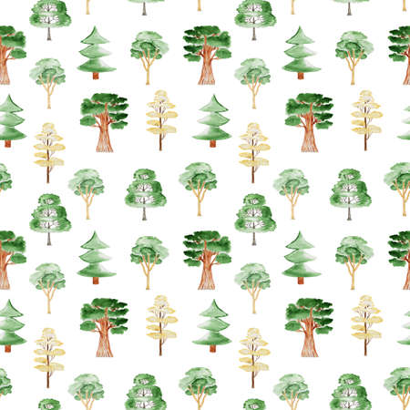 Watercolor pattern trees. Seamless forest. Design element for collection. Elements for the design.の写真素材