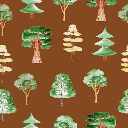 Watercolor pattern trees. Seamless forest. Design element for collection. Elements for the design.の写真素材