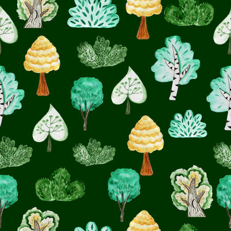 Watercolor pattern trees. Seamless forest. Design element for collection. Elements for the design.の写真素材