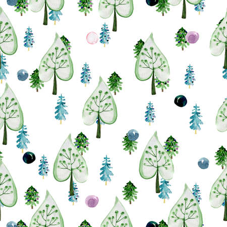 Watercolor pattern trees. Seamless forest. Design element for collection. Elements for the design.の写真素材