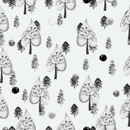 Watercolor pattern trees. Seamless forest. Design element for collection. Elements for the design.の写真素材