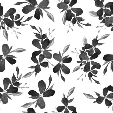 Seamless pattern with flowers and leaves. Hand-drawn . Floral pattern for wallpaper or fabric. Flowers and leaves. Texture background.の写真素材