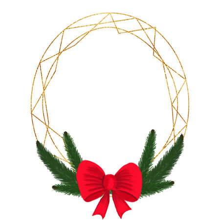 Christmas gold frame. A Festive Composition. Elements for a greeting card. An invitation card. Design for decoration. A holiday party. Printed illustration.の写真素材
