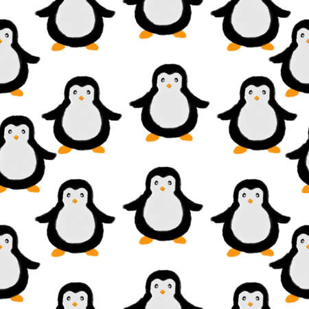 Seamless pattern with penguins. Design for a holiday. Printing for wrapping paper. An illustration for printing. Childrens composition. Texture for fabric and paper.の写真素材