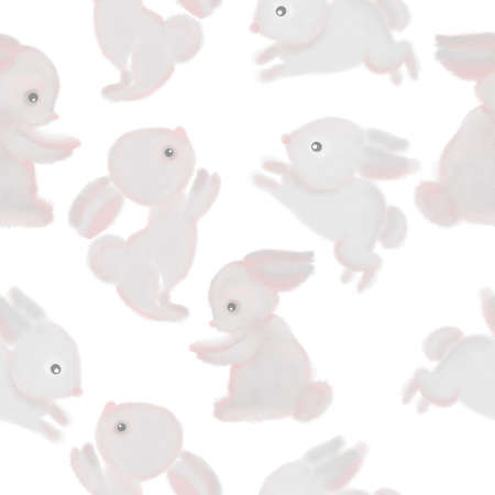 Seamless pattern with cute bunnies. Design for a holiday. Printing for wrapping paper. An illustration for printing. Childrens composition. Texture for fabric and paper.の写真素材