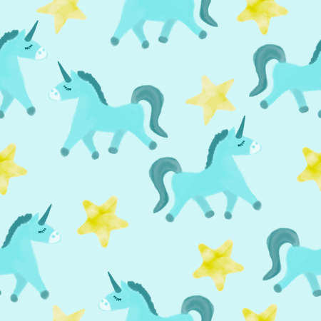 Seamless pattern with a unicorn. Design for a holiday. Printing for wrapping paper. An illustration for printing. Childrens composition. Texture for fabric and paper.の写真素材