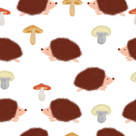 Seamless pattern with hedgehogs. Design for a holiday. Printing for wrapping paper. An illustration for printing. Childrens composition. Texture for fabric and paper.の写真素材