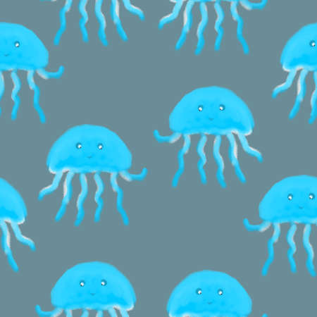 Seamless pattern with jellyfish. Design for a holiday. Printing for wrapping paper. An illustration...
