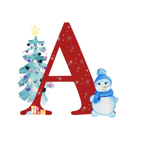 Christmas Alphabet. Illustration for postcards. Print for printing. Design for invitations. Festive drawing.の写真素材