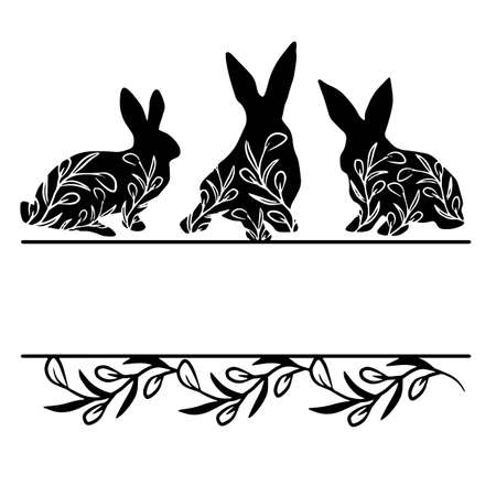 Vector Easter bunny. Frame. Template for printing. Illustration for design. Festive drawing for design.のイラスト素材