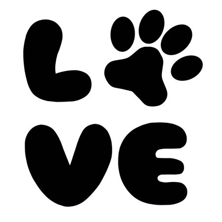 Animal love symbol paw print with heart, isolated vector. Love with pet footprint. Funny vector. Good for posters, textiles, gifts, t shirts.のイラスト素材