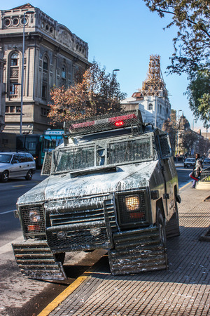 Santiago Chile - June 23, 2011: Gas truck in a student protest in santiago de chileのeditorial素材