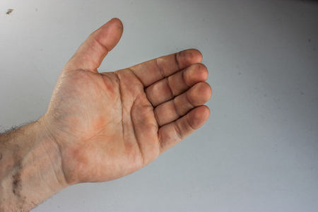 Man hand holds virtual cell phoneの写真素材