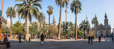 SANTIAGO, CHILE - July 23, 2013: The Plaza de Armas, the main square of Santiago, the capital of Chileのeditorial素材