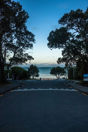 Takapuna Beach at Sunset, Auckland, New Zealandの写真素材
