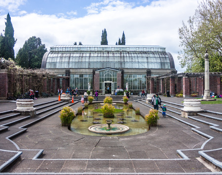 Auckland, New Zealand - October 02, 2014: People enjoying a beautiful day at Auckland Domain Wintergardens, New Zealand.のeditorial素材