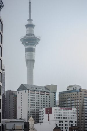 Auckland, New Zealand - February 27, 2015: View to the sky tower in a rainy day.のeditorial素材