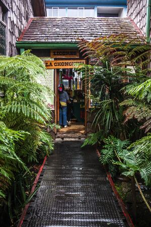 Chiloe Island, Chile - February 17, 2012: Licores La Conchina - Liqueurs La Conchina in Catro, Chiloe Island, Chile.のeditorial素材