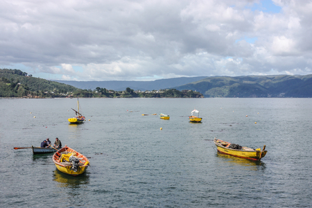 Niebla, Chile - February 20, 2012: Fishermen in Niebla, Chile.のeditorial素材