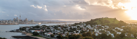 Auckland, New Zealand - April 16, 2017: Sunset view of Auckland city from North Head Devonport, New Zealandのeditorial素材
