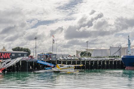 Auckland, New Zealand - May 24, 2017: Seaplane in Auckland Viaduct Harbour.のeditorial素材
