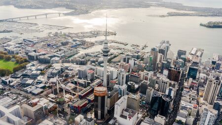 Auckland, New Zealand - May 24, 2017:  Panoramic aerial view of the Auckland city downtownのeditorial素材