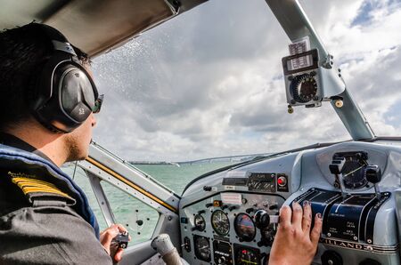Auckland, New Zealand - May 24, 2017: Interior of the seaplane in Auckland, New Zealand.のeditorial素材