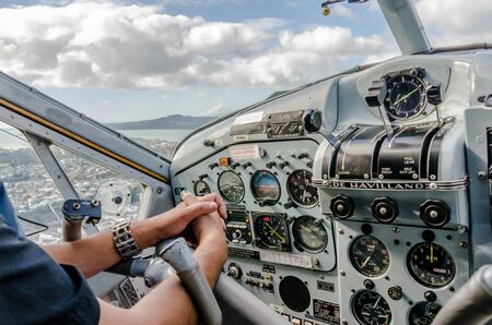 Auckland, New Zealand - May 24, 2017: Interior of the seaplane flying above Auckland, New Zealand.のeditorial素材
