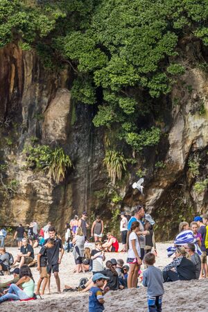 Coromandel, New Zealand - June 04, 2017: Busy day at Cathedral Cove in Coromandel Peninsula on the...
