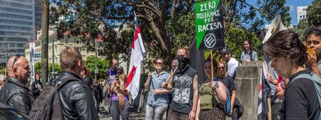 Wellington, New Zealand - October 28, 2017: National Front members made their way to Parliament...