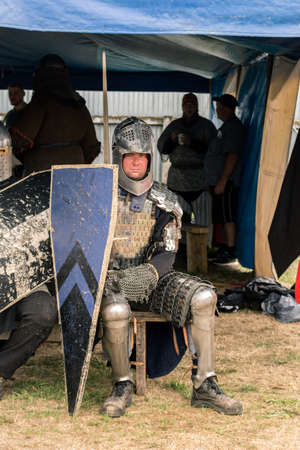 Levin, New Zealand - February 10, 2018: Authentic armour costume at a medieval market in Levin...