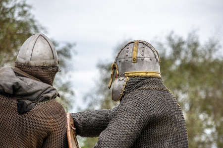 Levin, New Zealand - February 10, 2018: Authentic armour costume at a medieval market in Levin showgrounds, New Zealand.のeditorial素材