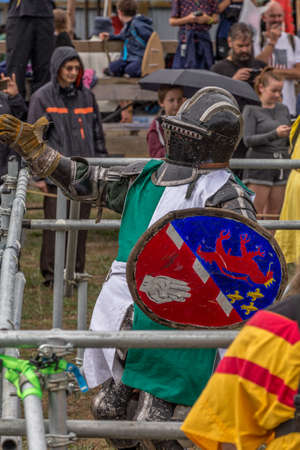 Levin, New Zealand - February 10, 2018: Authentic armour costume at a medieval market in Levin...